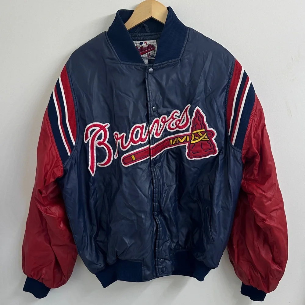 VINTAGE Majestic Navy and Red Atlanta Braves Puffer Jacket - Picture 1 of 6
